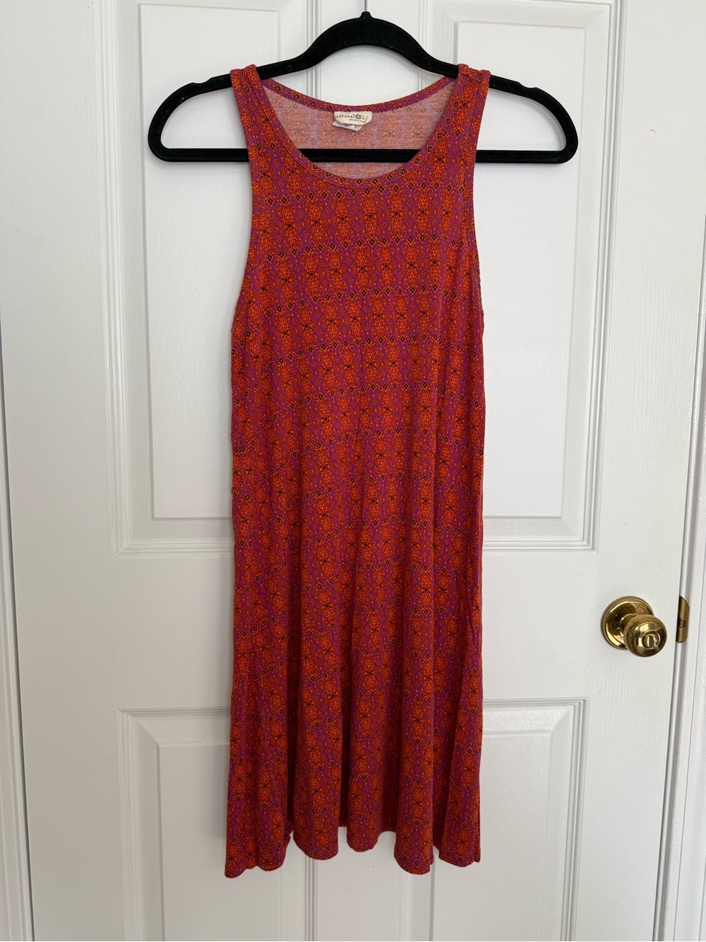 NATURAL LIFE Sleeveless Orange-Red Printed Midi Dress
